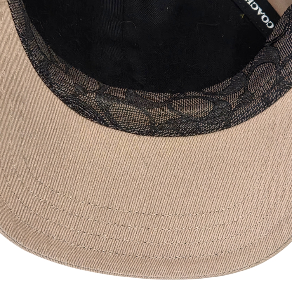 Coach New York Tan Baseball Cap Embroidered Logo Leather Strap Metal Hardware - Picture 9 of 16